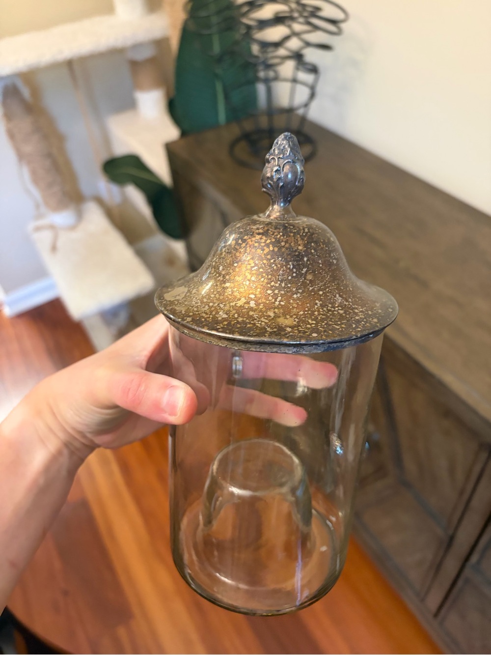 Vintage Glass Apothecary Jar with Decorative Gold-Tone Lid